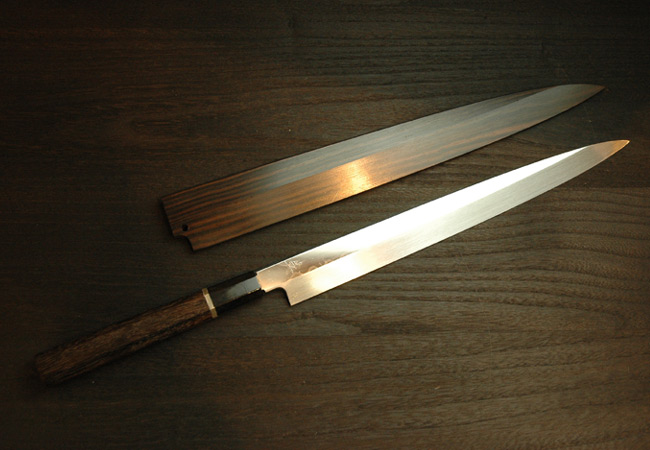 柳刃包丁 本焼 9寸～尺2 黒檀鞘付 【包丁の＠堺英】