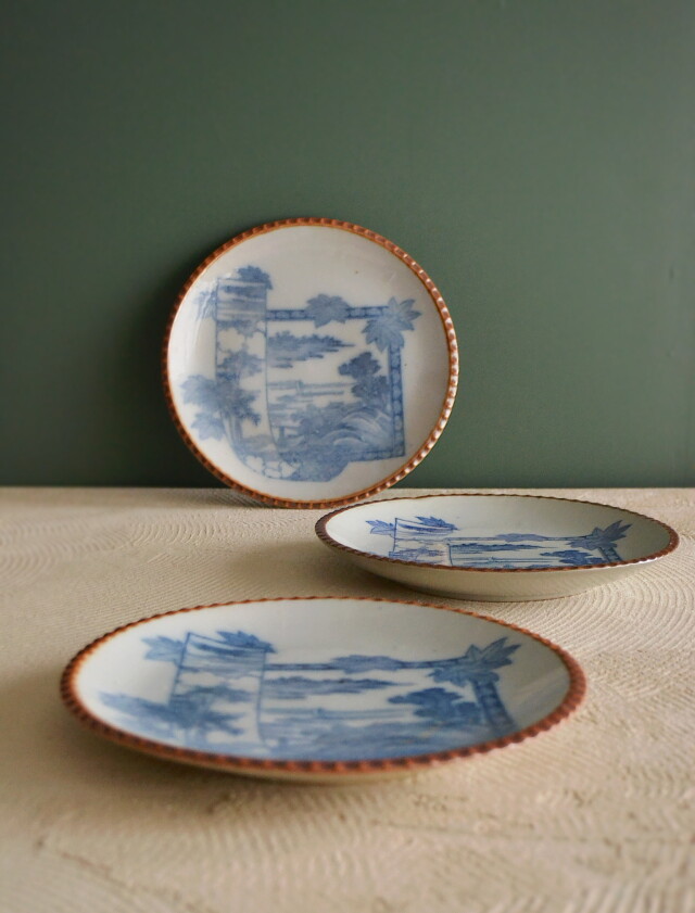 Antique Sam's Collection 染付印判 イゲ皿 三枚組 直径220mm ヤマトク製