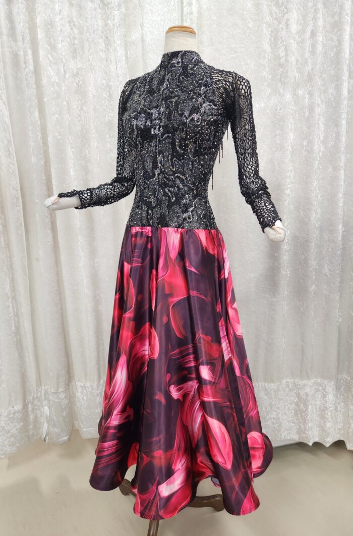 試着・レンタル・購入】社交ダンスドレス ブラックレッド Sサイズ