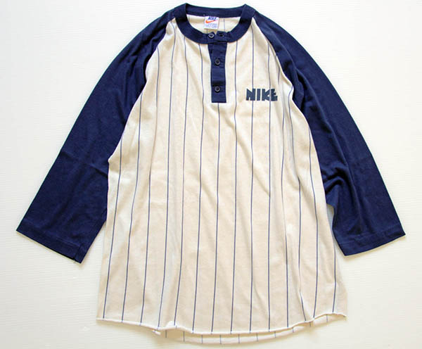 70s USA製 NIKEナイキ ゴツナイキ ストライプ ヘンリーネック 七分袖 T