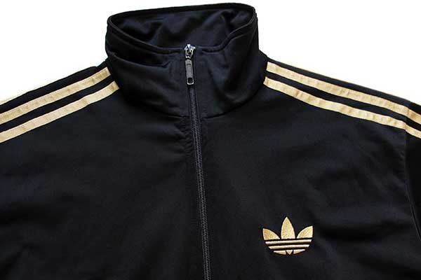 adidasアディダス トレフォイル ロゴ刺繍 トラックジャケット 黒×金 M