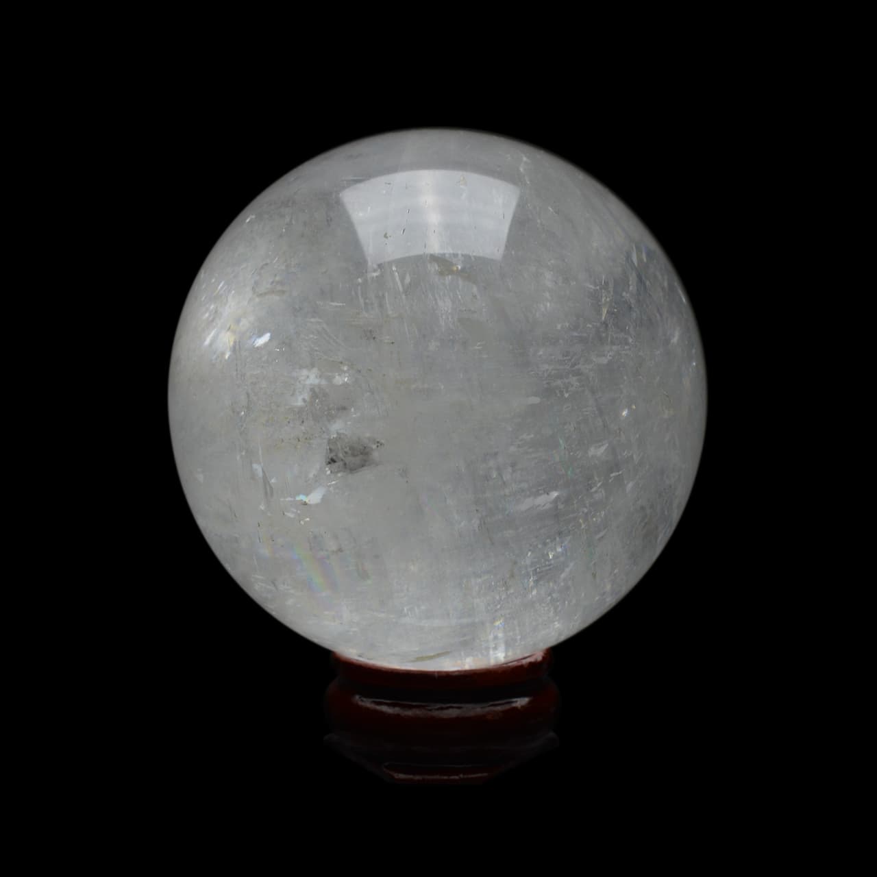 虹入りホワイトカルサイト丸玉スフィア - 約56mm【台座付】 | 天然石