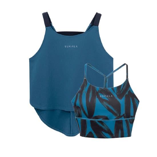 SUKALAヨガ青黒ハートプリントホルターネックブラトップ ドリンク1本