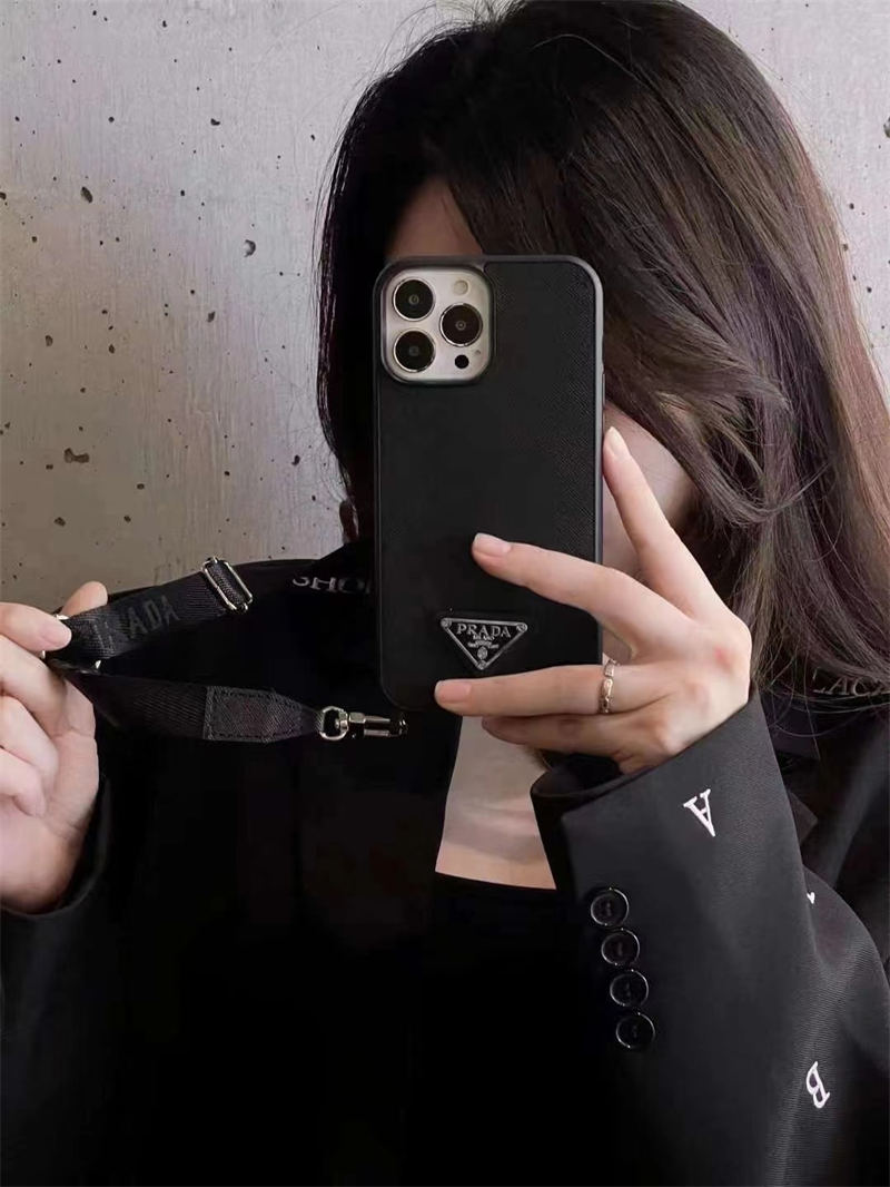 PRADA iPhone14ケース ショルダーストラップ ブラック Amazon.co.jp