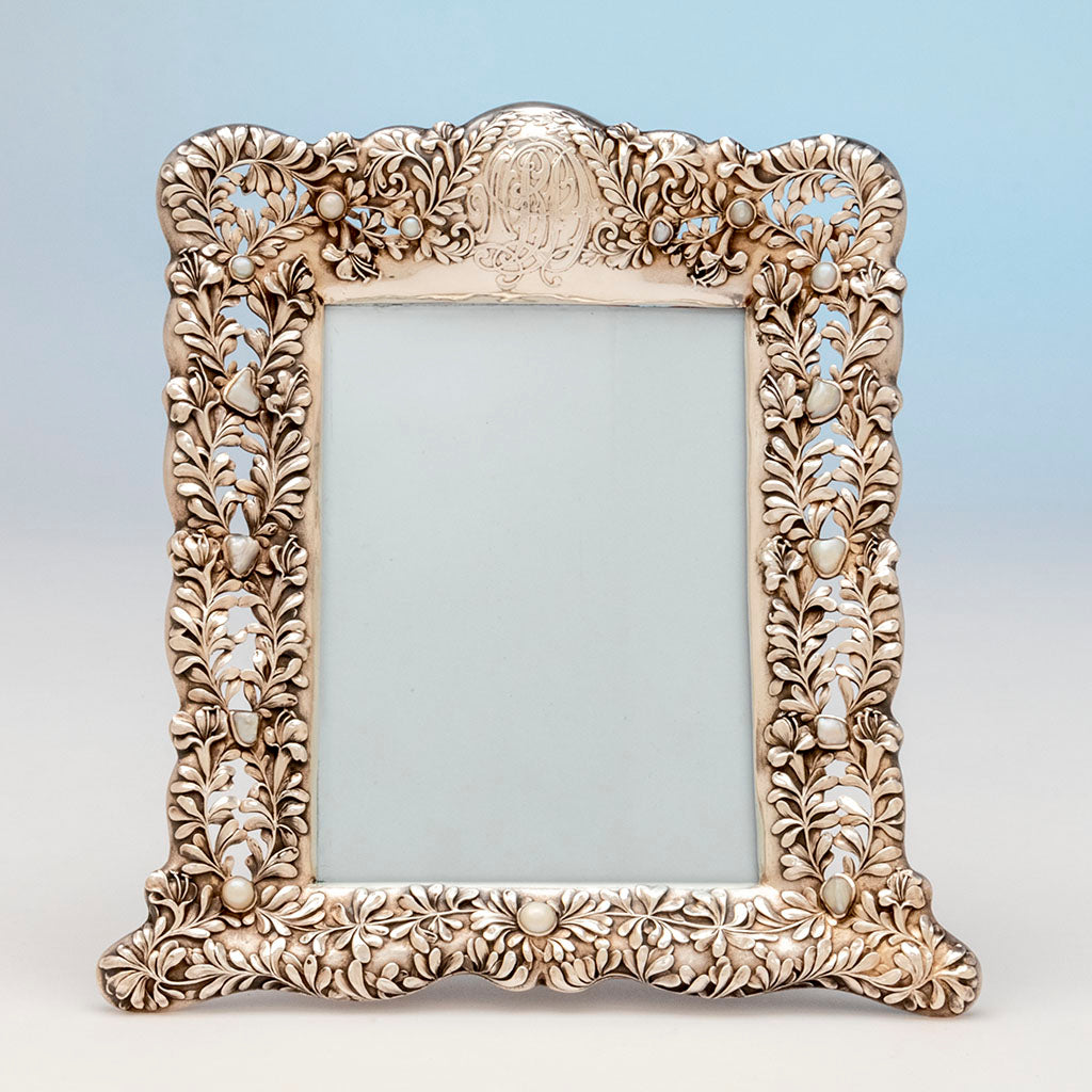 Tiffany and Co. Antique Sterling Picture Frame with Pearls, NYC