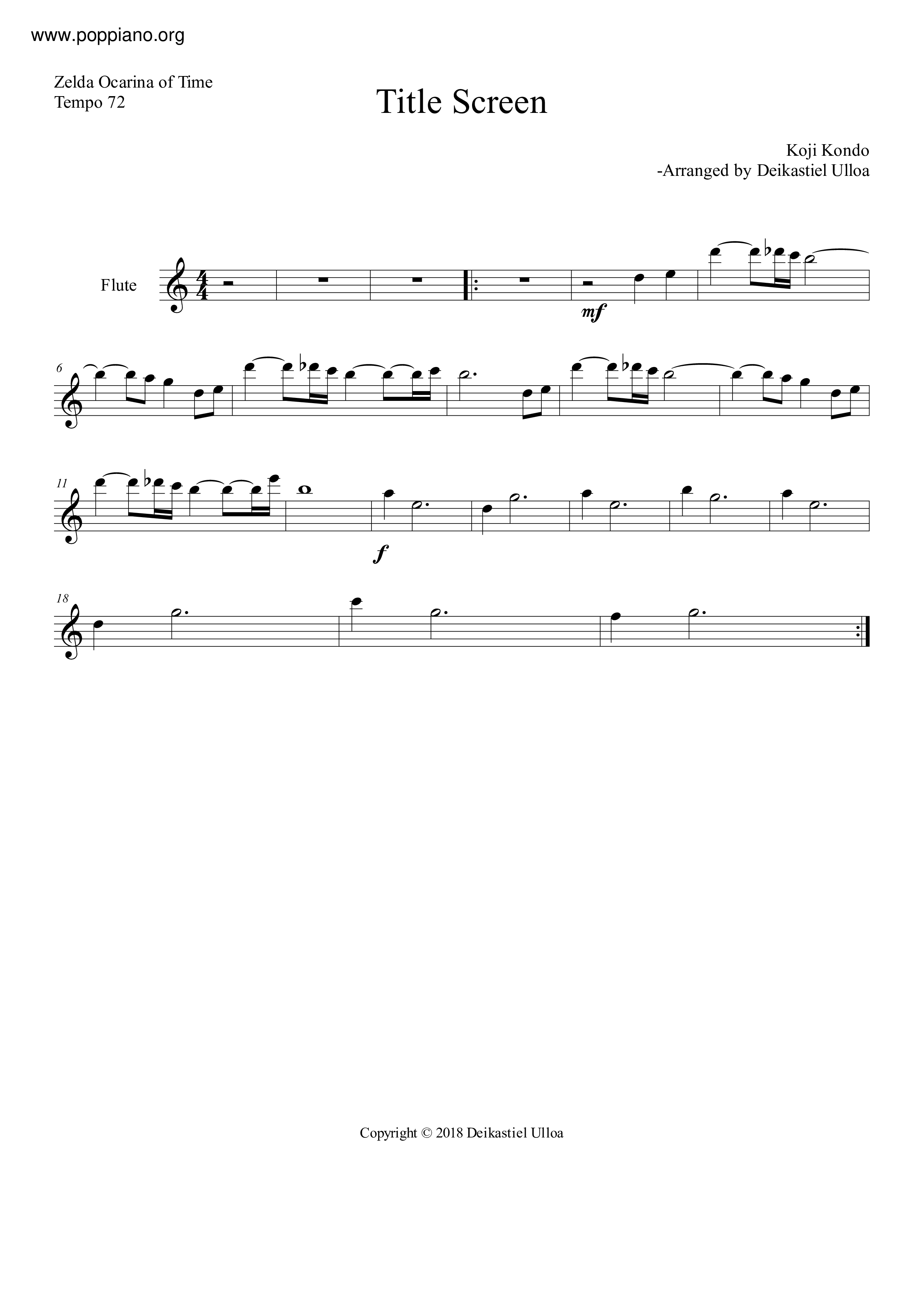 ☆ゼルダの伝説 時のオカリナ - タイトルスクリーン 악보 ピアノ譜pdf