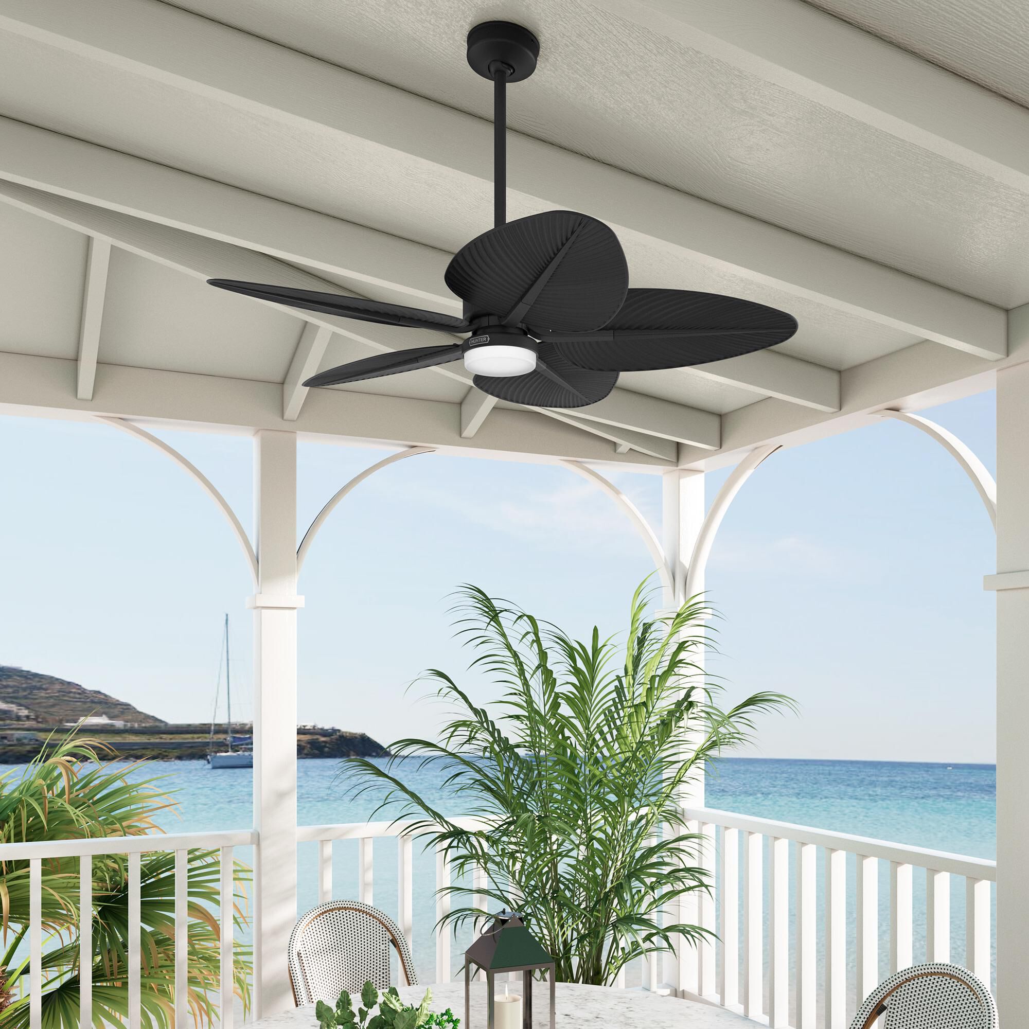 Hunter 52 in. Tropic View Damp Rated Ceiling Fan with LED Light