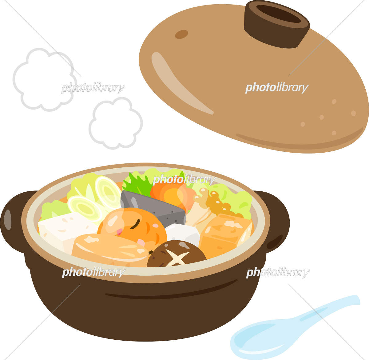 小さめの土鍋で煮た鍋料理 一人用鍋 イラスト素材 [7589565] - フォト