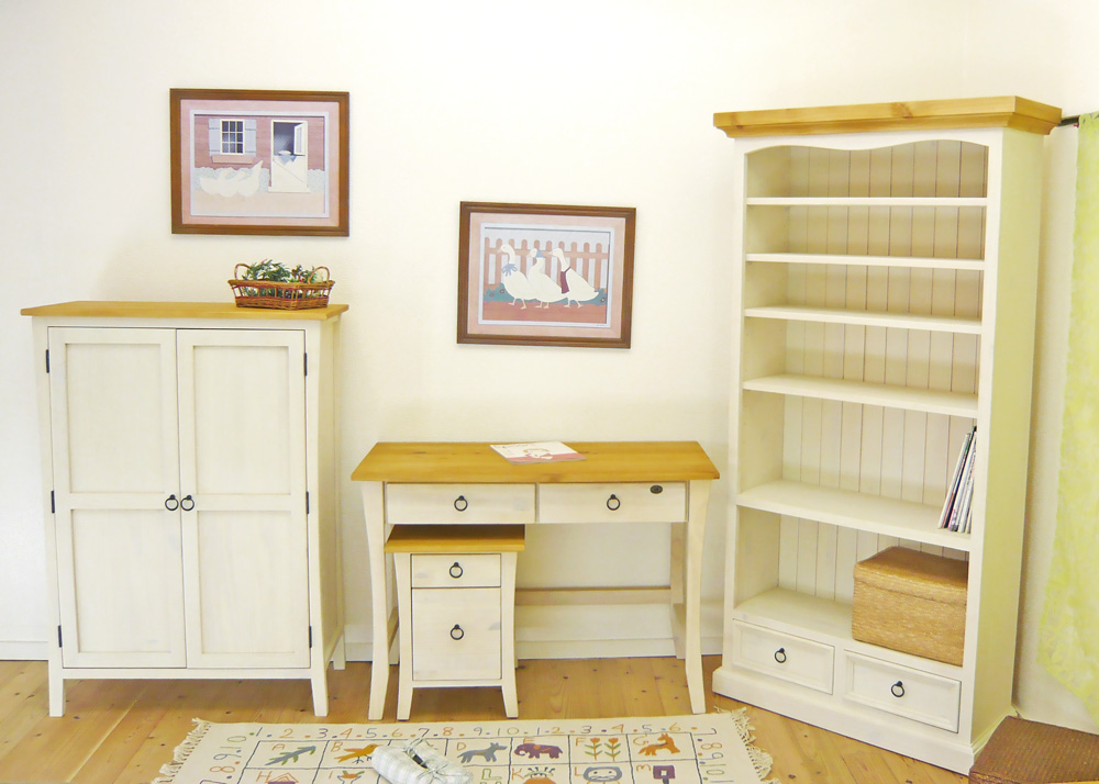 フレンチカントリー本棚｜ディスプレイ棚｜リング取手｜パインファクトリー