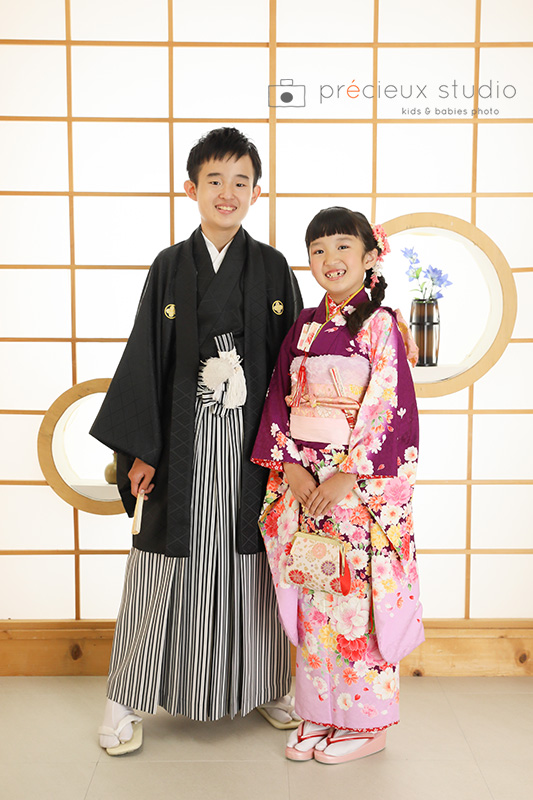七五三&ハーフ成人式記念写真撮影 兄妹2人着物姿で華やかに ｜店舗