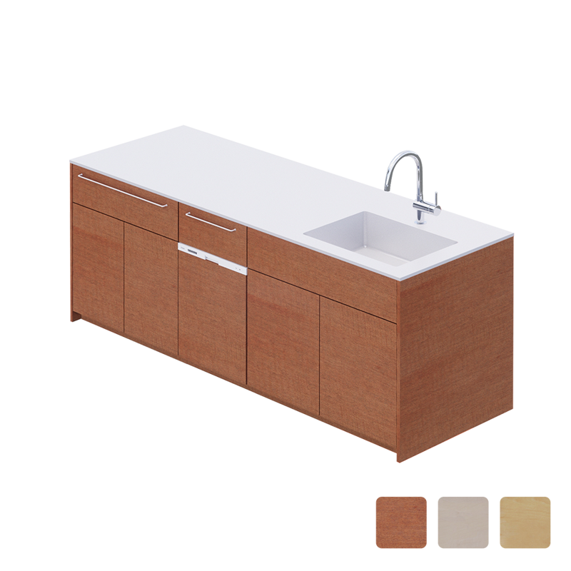 木製システムキッチン 対面型 W2140～2290 コンロなし 食洗機仕様 | KB