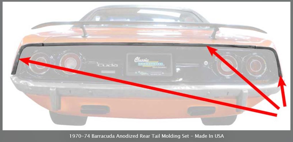 70-74 Barracuda Deck Lid Molding 3pc Set Grand Coupe | Roseville