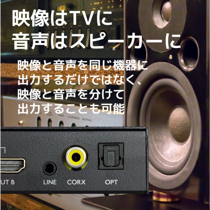 4K60Hz対応 外部音声出力付 4入力2出力 HDMIマトリックス切替器 RS