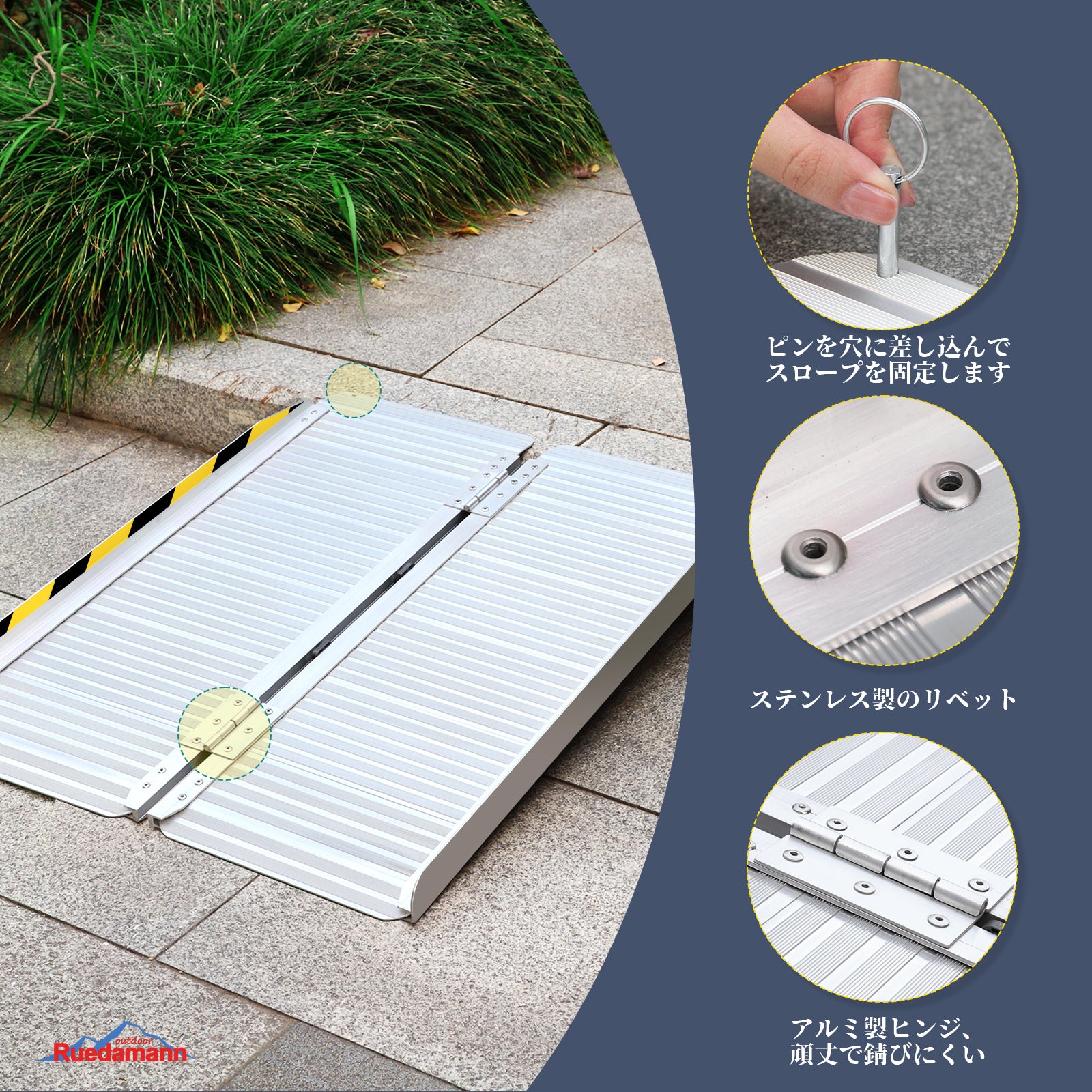 Ruedamann® 折りたたみスロープ耐荷重300kg 長さ61-121cm 幅76cm