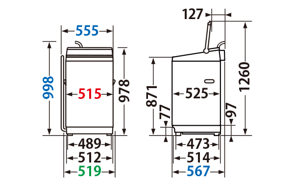 寸法・仕様 | AW-7DH3 | 洗濯機・洗濯乾燥機 | 東芝ライフスタイル株式会社
