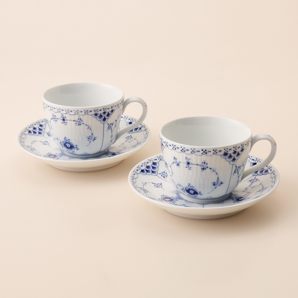 ブルーフルーテッド ハーフレース カップ＆ソーサー 200ml ペア | 商品