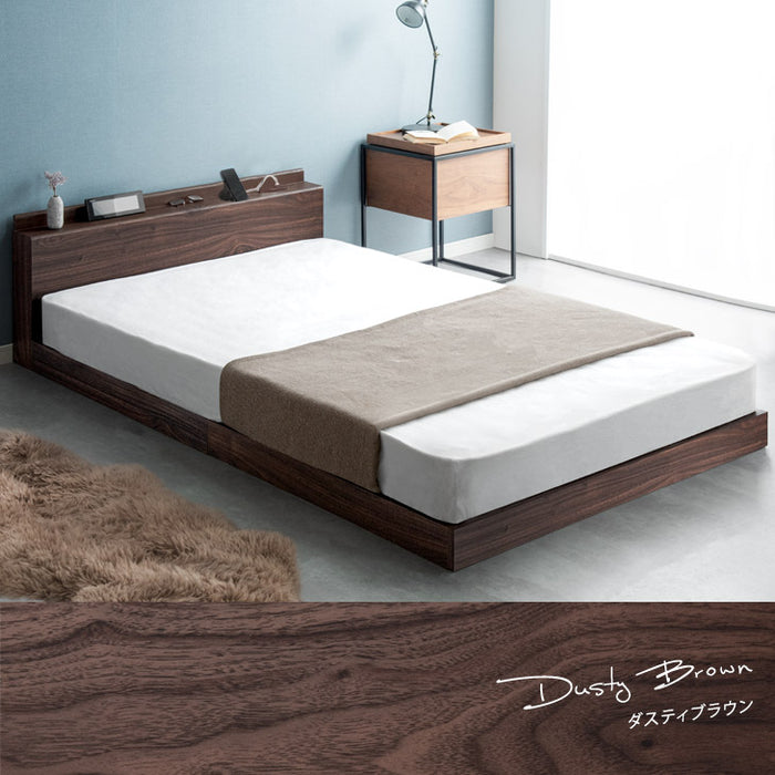 ダブル] USB・2コンセント&スマホスタンド付 ローベッド フレームのみ