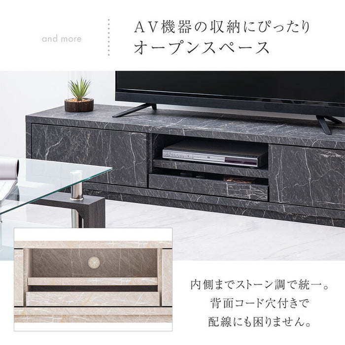 幅180cm 大理石＆セラミック調 テレビ台 プッシュ式引き出し 国産 完成