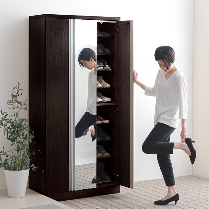 幅85cm] ミラー付き シューズボックス 高さ180 ハイタイプ 国産【超