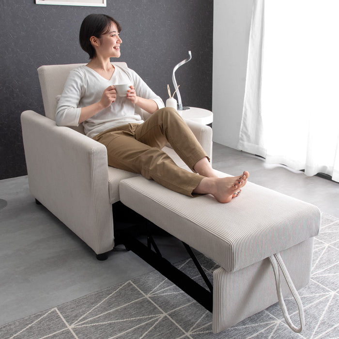 3WAY コーデュロイ カウチ ソファーベッド 1人掛け リクライニング 肘