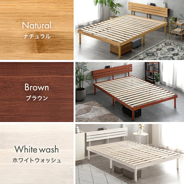 シングル］天然竹 すのこベッド 宮棚＆2口コンセント付 3段階高さ調節