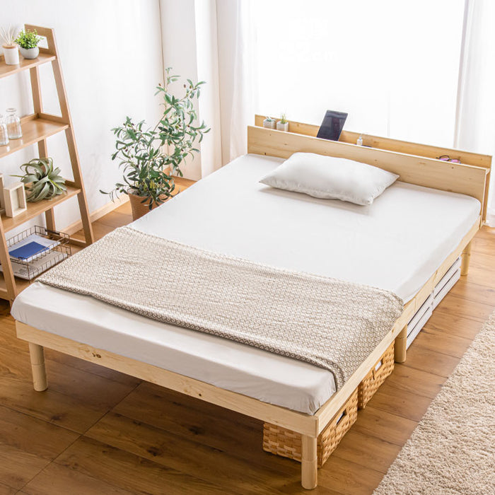 ダブル] ベッド マットレス付き ポケットコイル 22cm 宮棚 2口