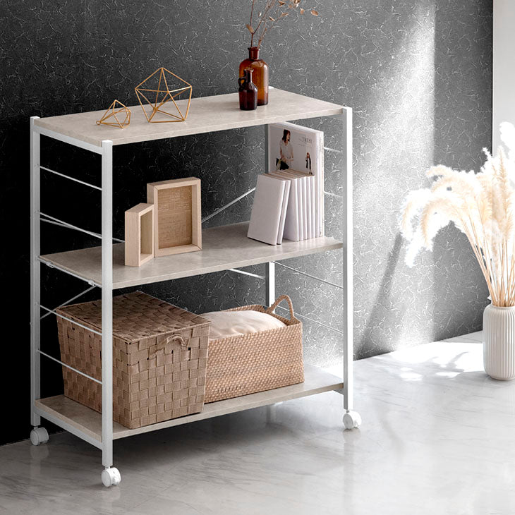 幅80］3段ラック キャスター付 棚板組み換え自由 メラミン天板 頑丈