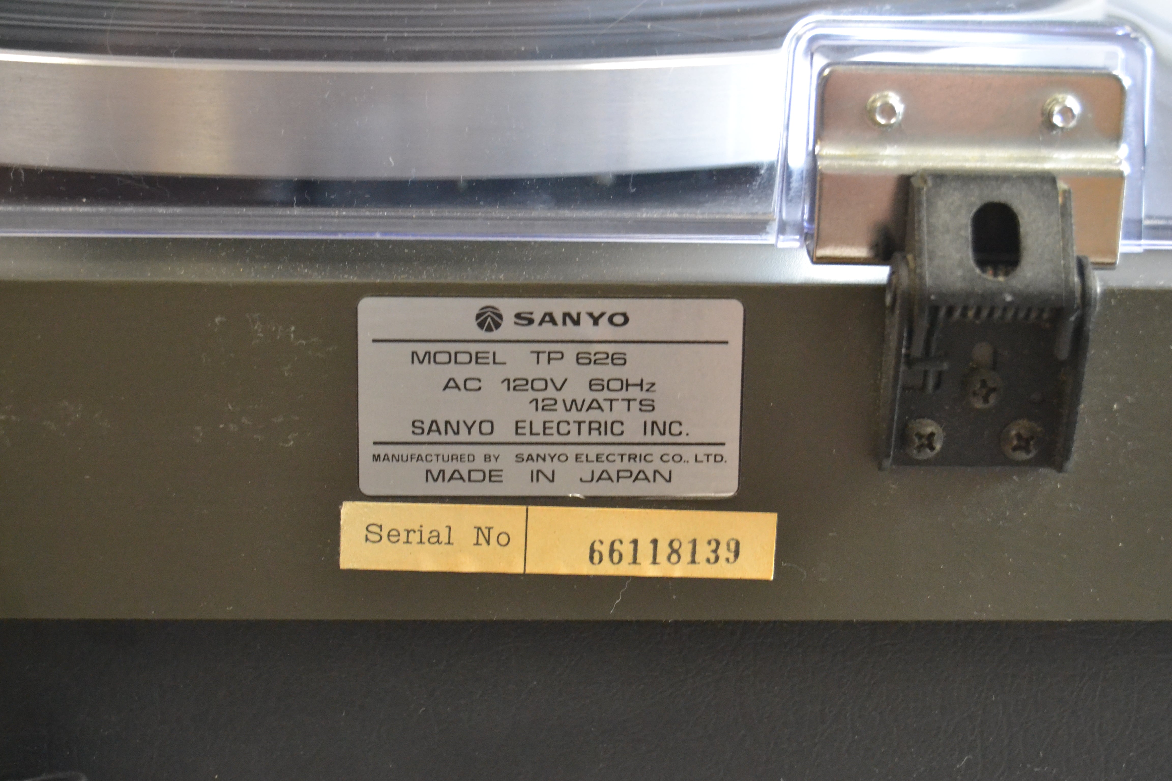 Sanyo TP-626 Turntable with NEW Audio Technica AT3600 Cartridge