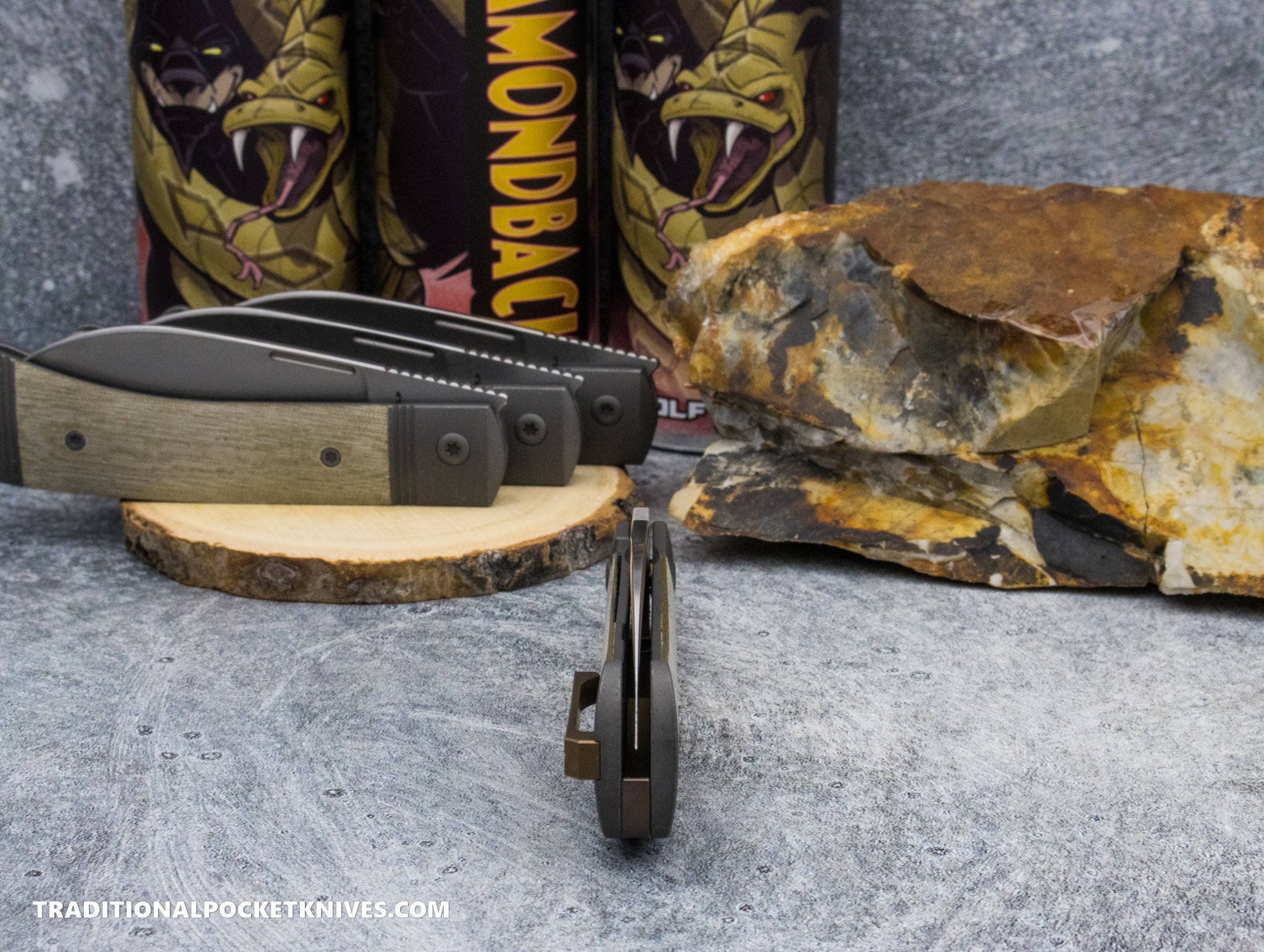 Jack Wolf Knives Diamondback Jack Green Linen Micarta Stonewash