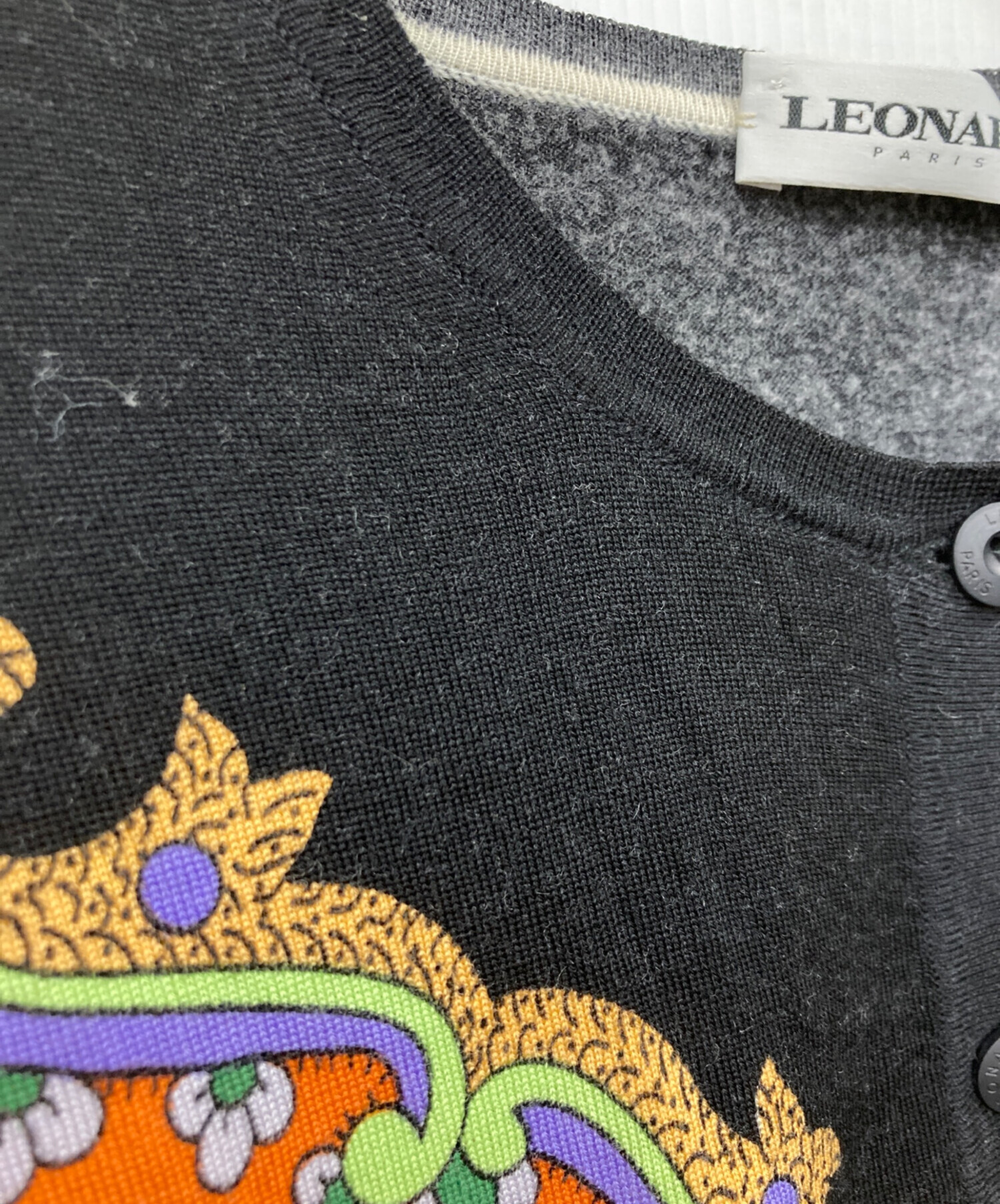 中古・古着通販】LEONARD (レオナール) 総柄カーディガン ブラック