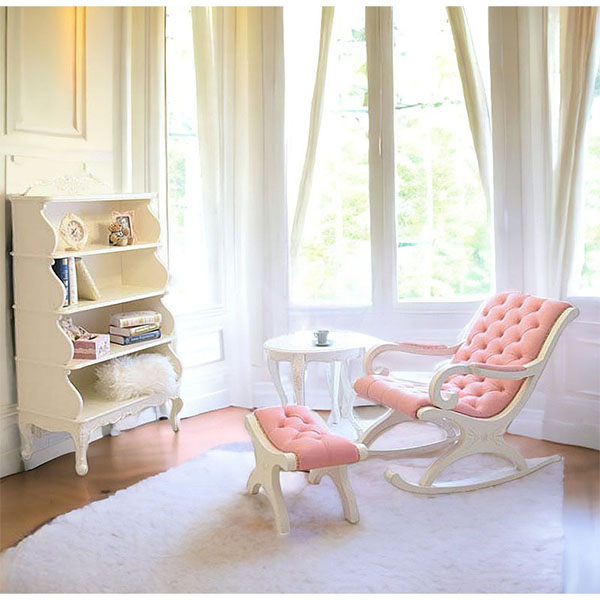 アンティーク調 チェスターフィールドロッキングチェア（ピンクレザー