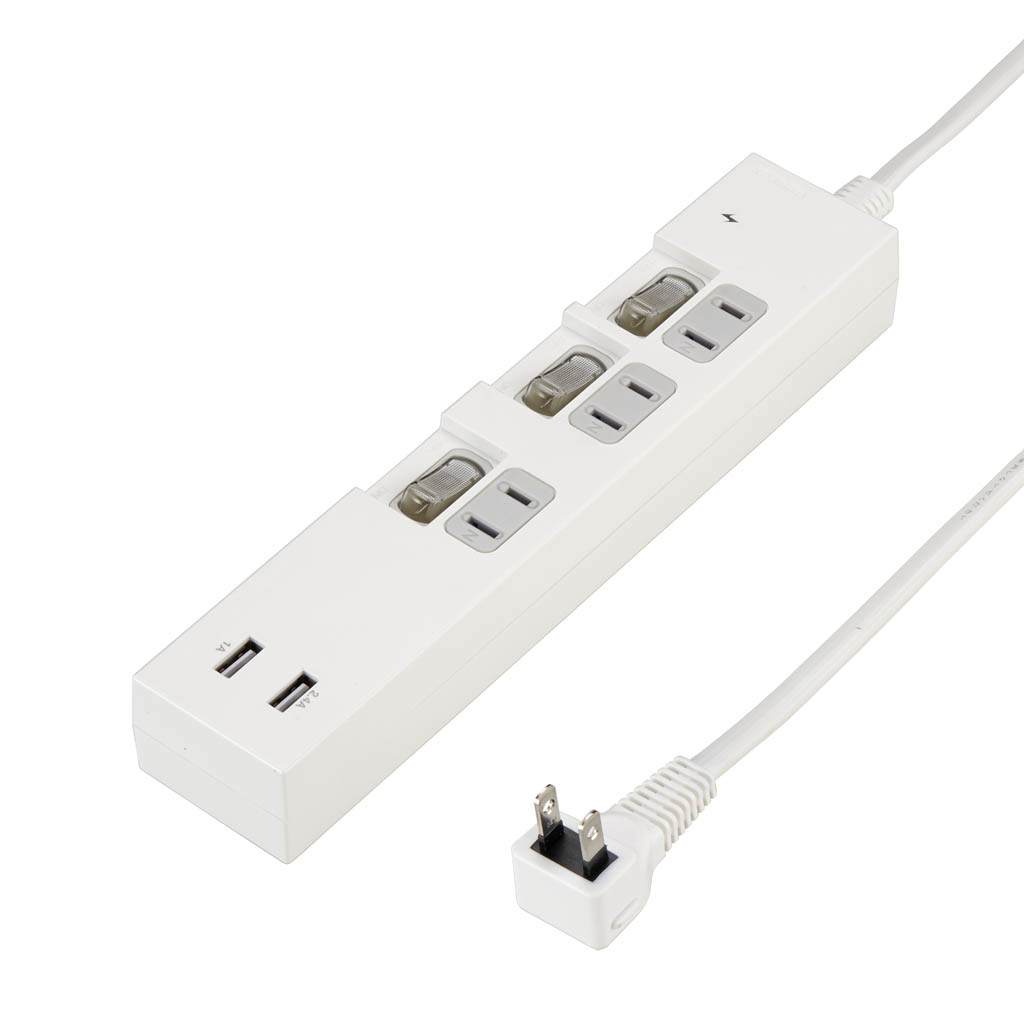 個別スイッチ付3AC2USB3.4A2mホワイト｜YAZAWA CORPORATION