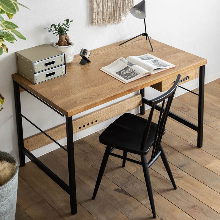 デスク 1200幅 机 オーク材 アイアン脚【EASY LIFE/イージーライフ