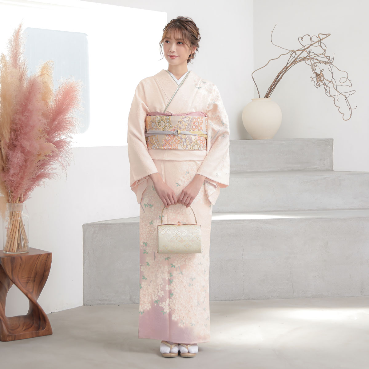 訪問着：H1287 桂由美 薄ピンク 枝垂れ桜| 訪問着レンタル │ 京都着物