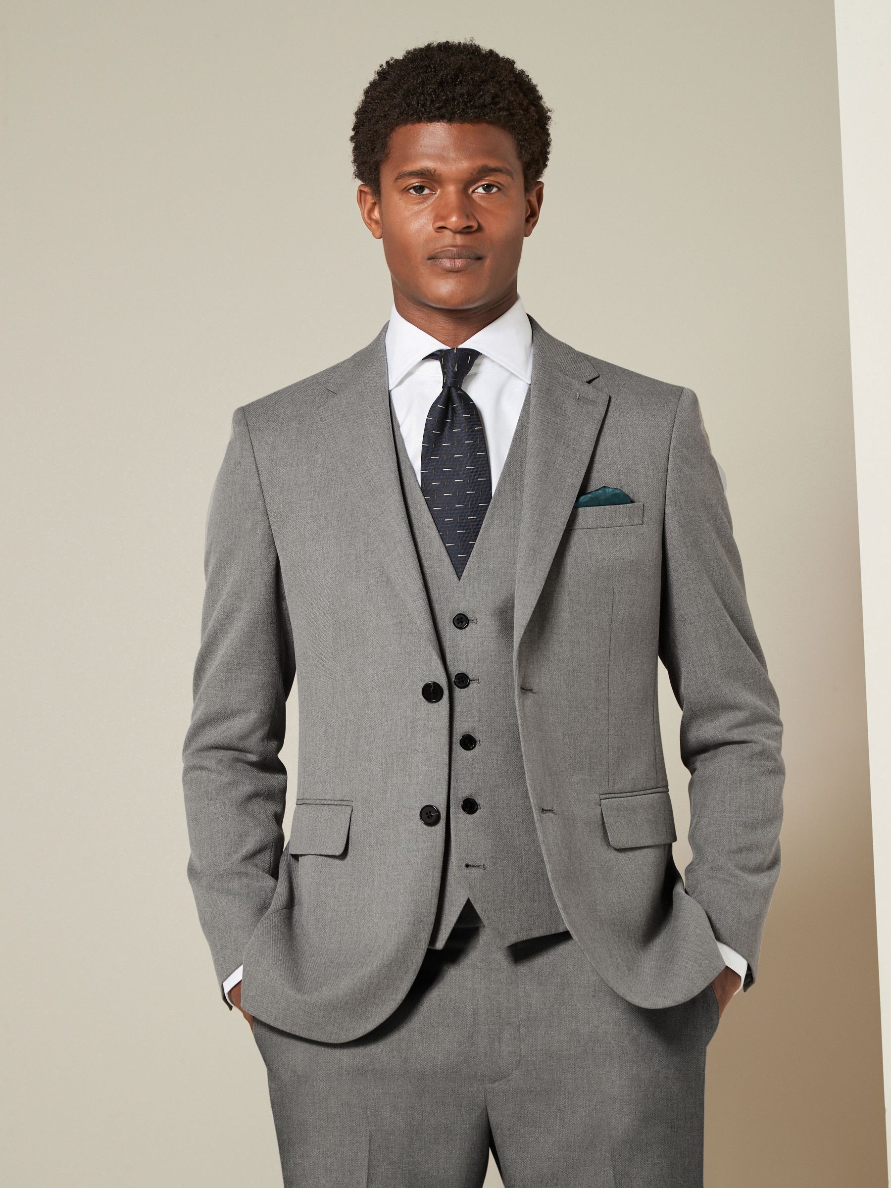 Next：日本 グレー - スリムフィット - テクスチャード スーツ