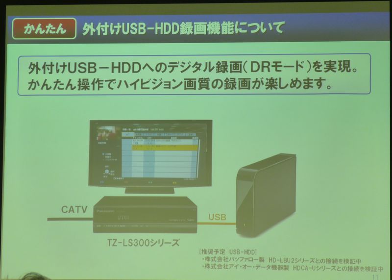 パナソニックがケーブル用STBのベーシック型など、外付けHDDで録画可能