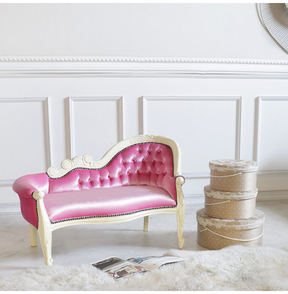 チャイルドカウチソファ アイボリー×ベロアピンク｜高級マホガニー家具