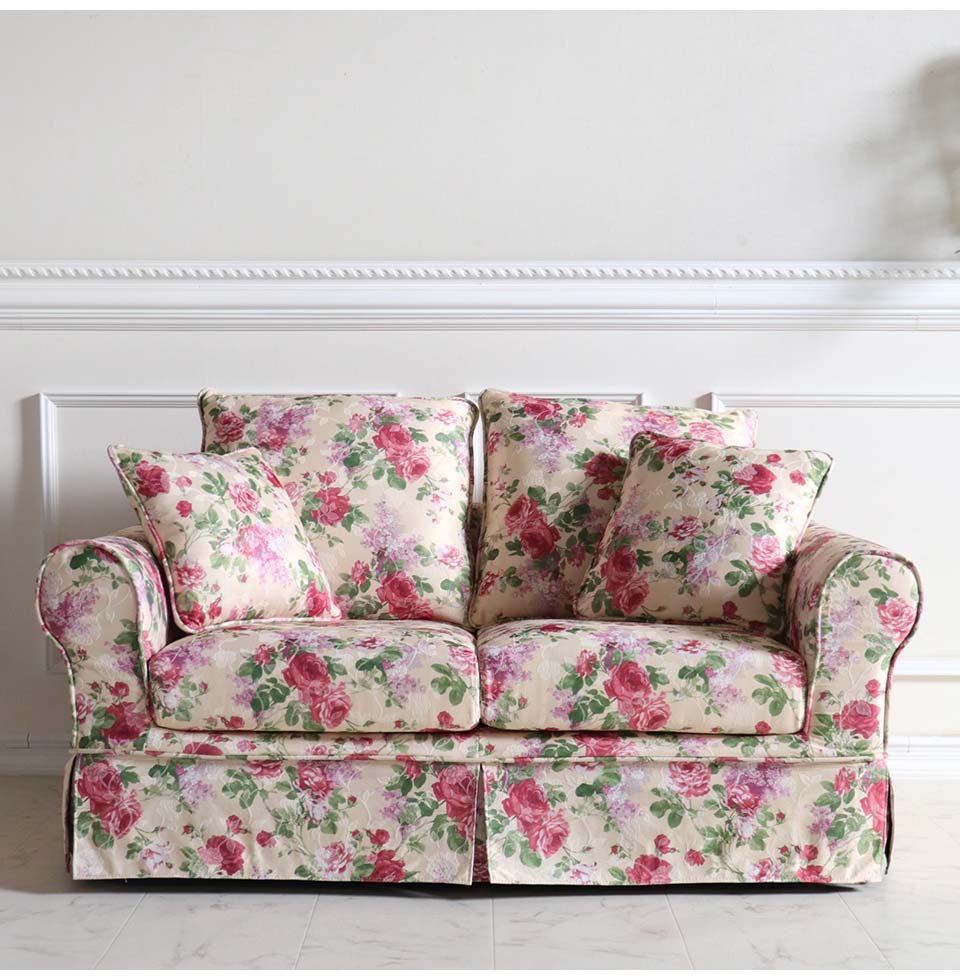 輸入家具 二人掛け ソファ カバーリングソファ 洗える ローズ バラ柄