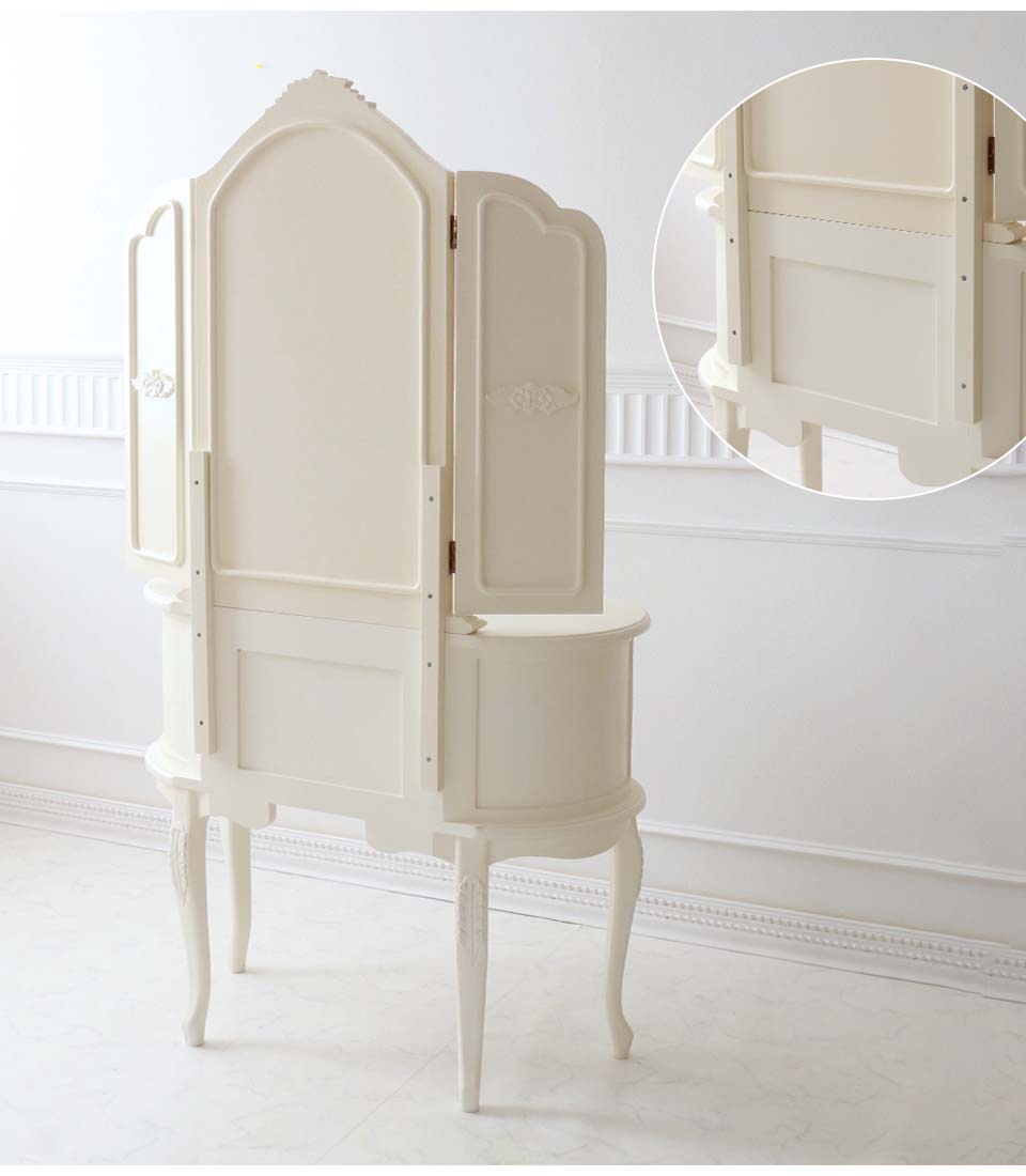 三面鏡ドレッサー 輸入家具 猫脚 ホワイト おしゃれ アンティーク調 開