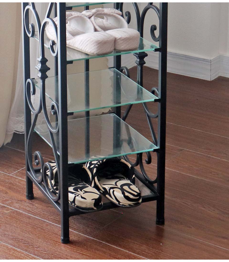 アンティーク調 おしゃれなアイアンスリッパラック ガラスラック｜Y