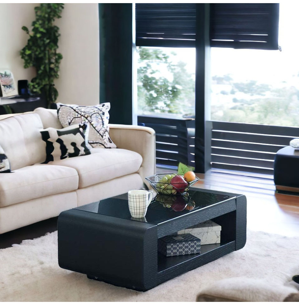 センターテーブル 幅80cm ブラックオーク 天板ガラス HOBANG｜モダン