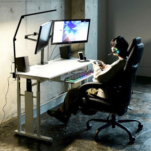 販売終了】昇降 ゲーミングデスク 手動式 スライド棚付 幅120 奥行55