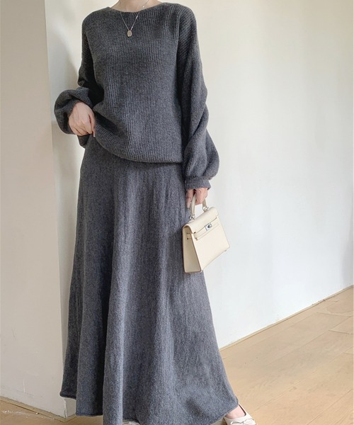 ニット セーター セットアップ ボートネックドロップショルダーニット