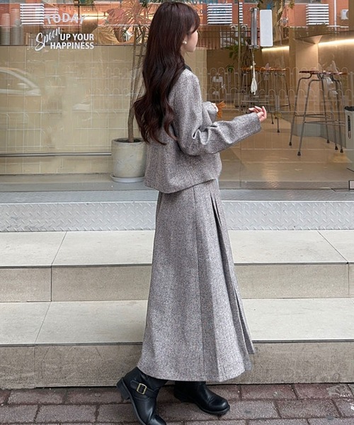 セットアップ 2点セットアップ 配色衿ショート丈ジャケット＆タック