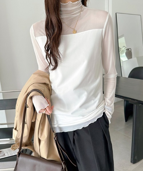 COCOMOMO tシャツ 裏起毛シアートップス ハイネック シアートップス