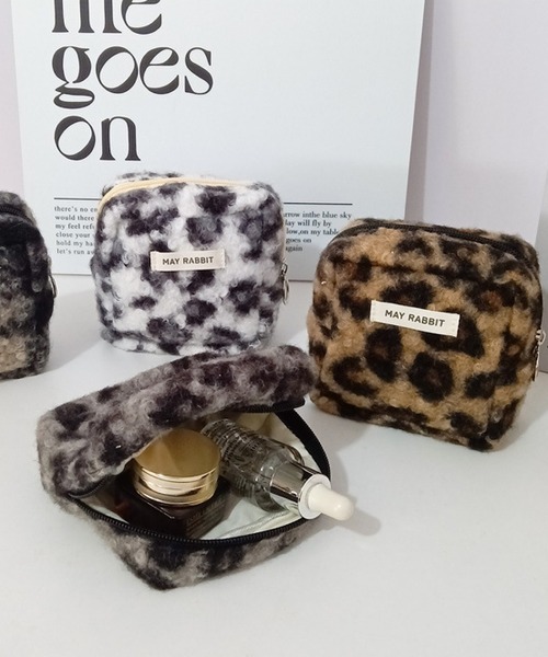 Mignonjour ポーチ Mignonjour/ヒョウ柄もこもこミニポーチ M2850
