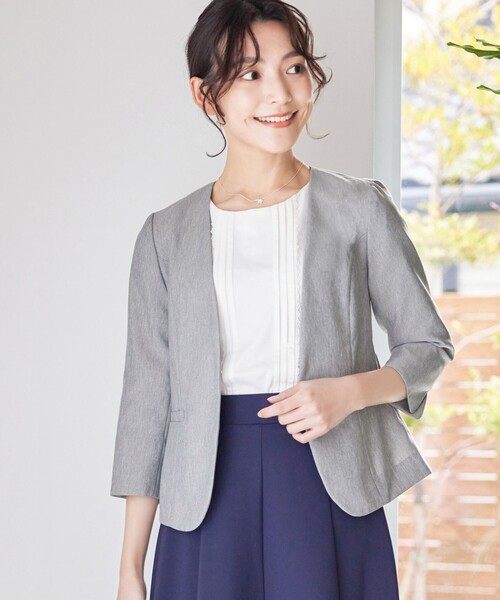 Tiaclasse ジャケット ノーカラージャケット カチオンカラーレス