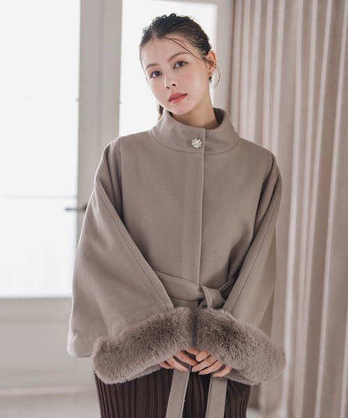 MISCH MASCH（ミッシュマッシュ） ポンチョ 2025秋冬新作 ブローチ付き