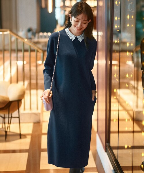 ワンピース 「洗える」ヴィスコースストレッチ エンブロイダリー