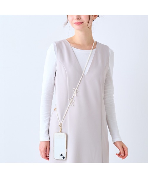 Francfranc（フランフラン） スマホショルダーストラップ パールリボン